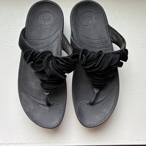 FitFlop Frou Black Suede Slip-on Sandals for Women - Picture 3 of 7